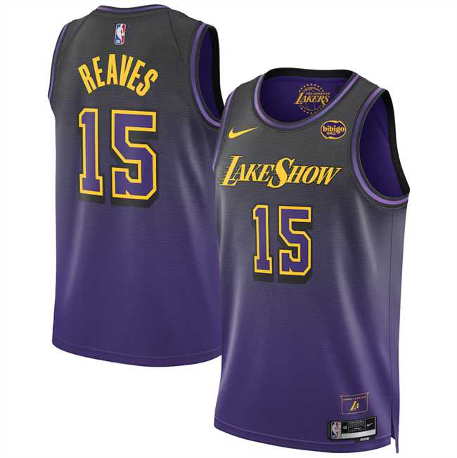 Men%27s Los Angeles Lakers #15 Austin Reaves Purple 2024 25 City Edition Stitched Jersey Dzhi